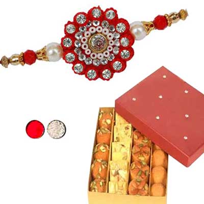 "Zardosi Rakhi - ZR-5080(Single Rakhi) + 500gms of Assorted Sweets - Click here to View more details about this Product